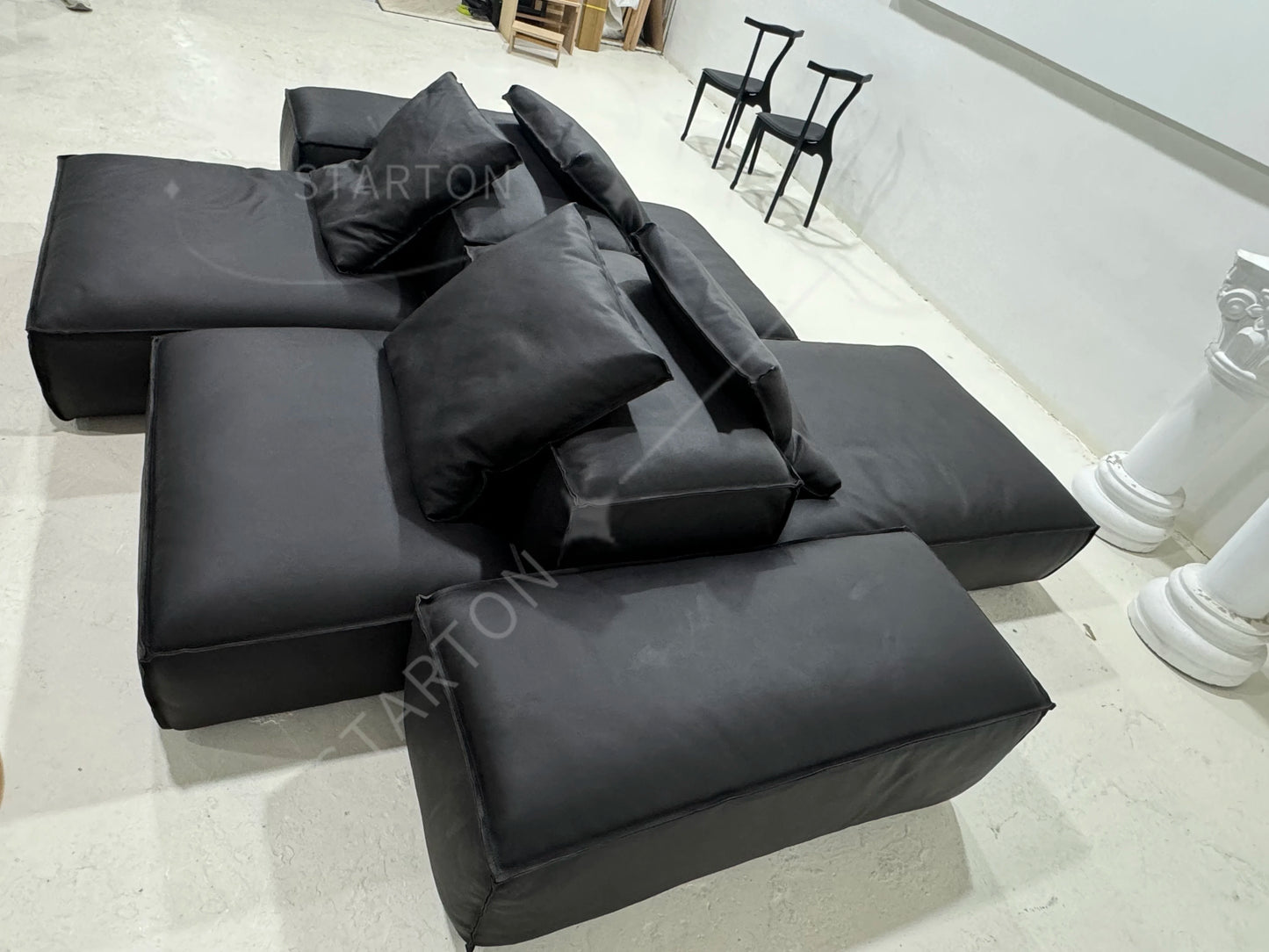 Black Chenille Fabric Sectional Living Room Module Sofas Set Sectional Floor Sofa Couch