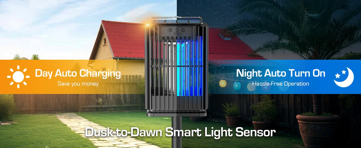 Solar Bug Zapper Outdoor Mosquito Zapper Cordless Waterproof Fly Zapper with Illuminated Light Ground Bracket