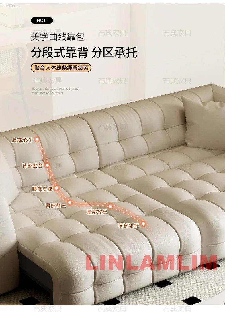 Linlamlim Multifunctional Convertible Sofa Bed, Modern Genuine Leather Folding Marshmallow Couch Cama Living Room Home Furniture