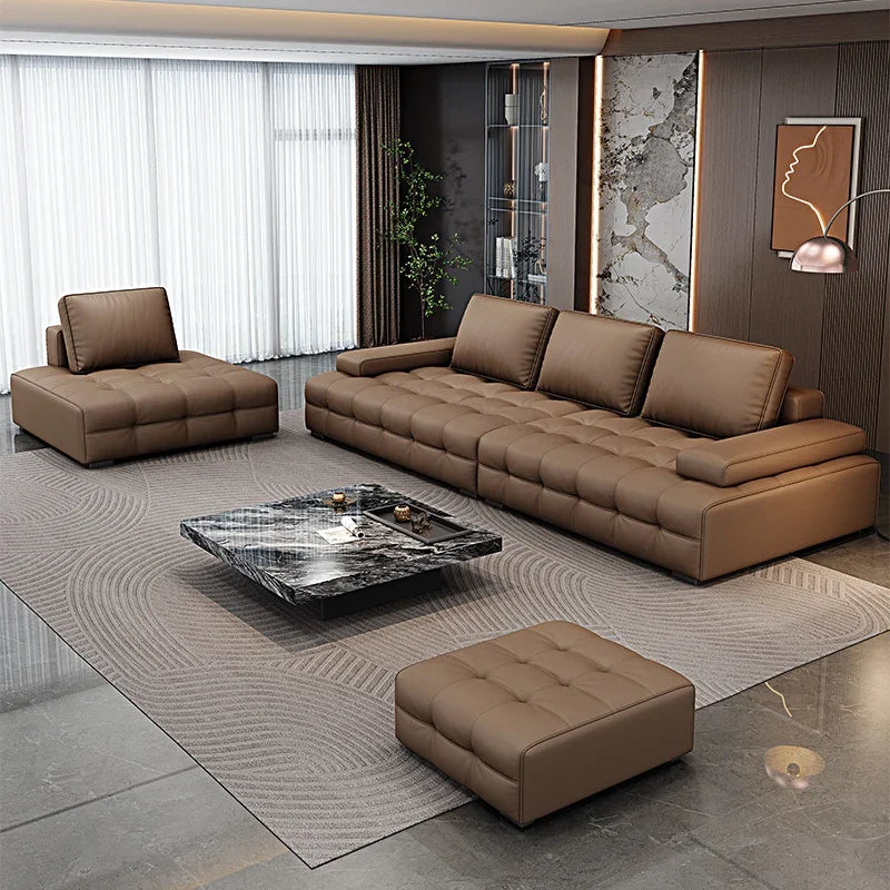 Modern Minimalist New Leather Living Room Lawrence Italian Light Luxury Straight L Shaped Sectional Lazy Soft Tatami Lounge Sofa