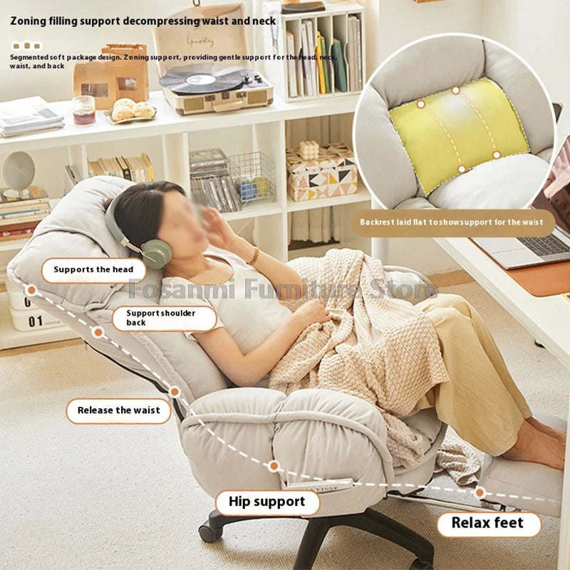 Comfort Soft Desk Chair with Adjustable Armrests Home Office Ergonomic Wide Seat Computer Chairs High-Back Gaming Recliner Chair