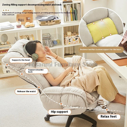 Comfort Soft Desk Chair with Adjustable Armrests Home Office Ergonomic Wide Seat Computer Chairs High-Back Gaming Recliner Chair