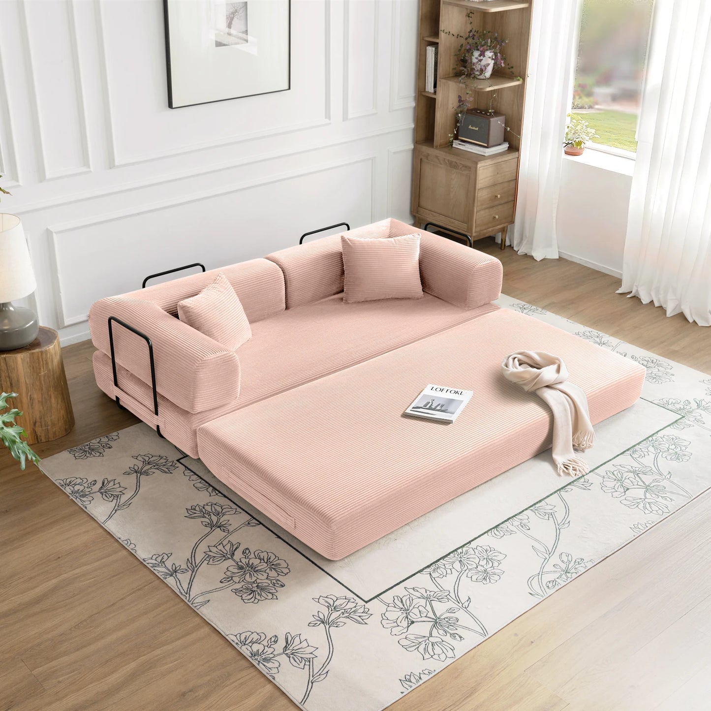79" Convertible Sofa Bed with Fixed-Shape Frame, Modular Corduroy Sleeper Sofa, Folding Mattress Couch for Small Spaces