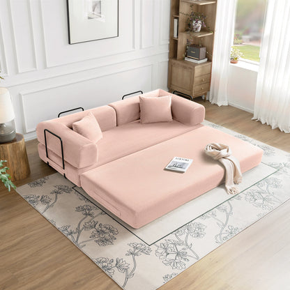 79" Convertible Sofa Bed with Fixed-Shape Frame, Modular Corduroy Sleeper Sofa, Folding Mattress Couch for Small Spaces
