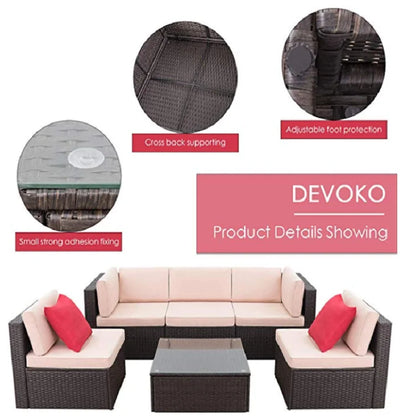 Patio Furniture Sets 6 Pieces Outdoor Sectional Rattan Sofa All-Weather