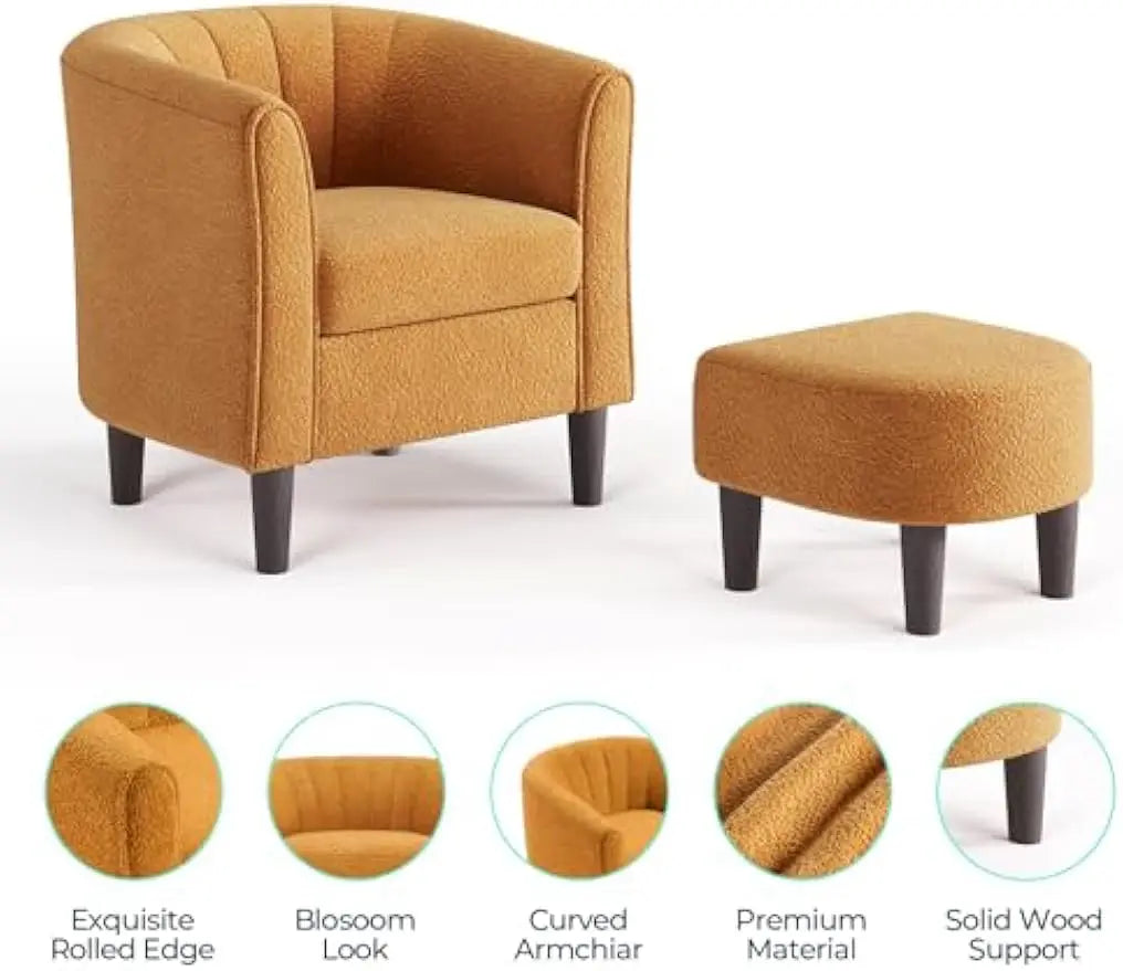 Ottoman Set of 2 - Chenille Accent Chair Mid-Century Modern Small Reading Chair Upholstered Armchair with Footrest  (Set of 2)