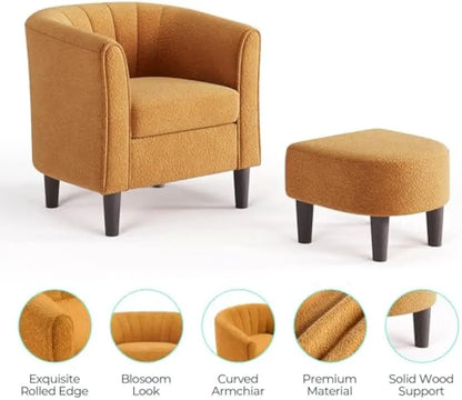 Ottoman Set of 2 - Chenille Accent Chair Mid-Century Modern Small Reading Chair Upholstered Armchair with Footrest  (Set of 2)