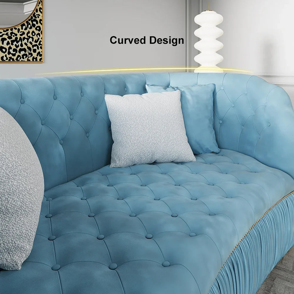 83"  Blue Velvet Curved Sofas Upholstered Tufted 3-Seater Sofa Couch Luxury Modern for for Home Apartment Living Room furniture