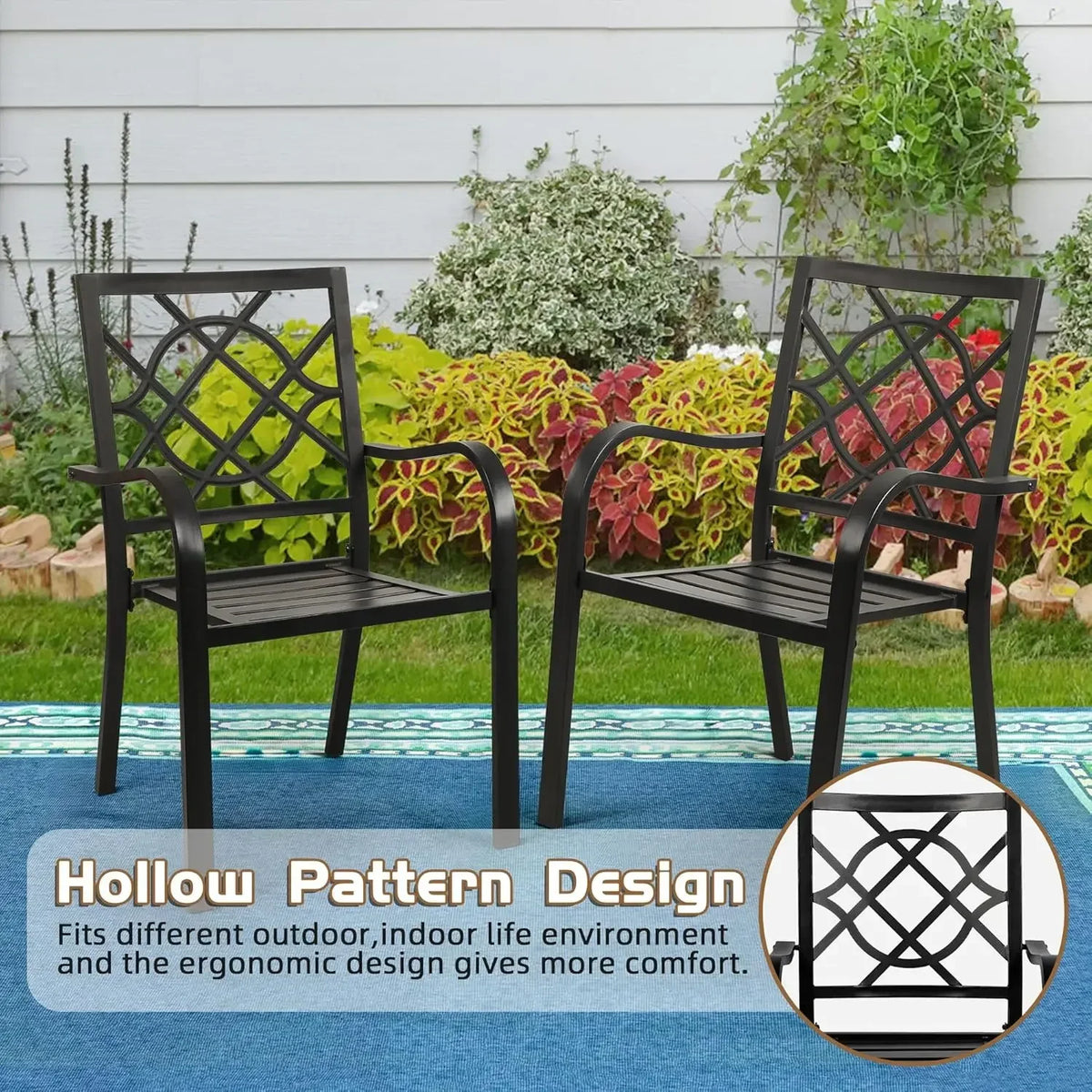 300lbs Patio Chairs Set of 4 Outdoor Dining , Metal Frame Stackable Patio Dining , Wrought Iron Black Outdoor Chair