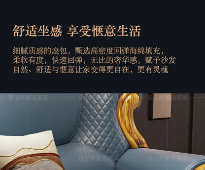 New Chinese ebony leather sofa combination first layer cowhide high-end villa living room modern solid wood sofa furniture