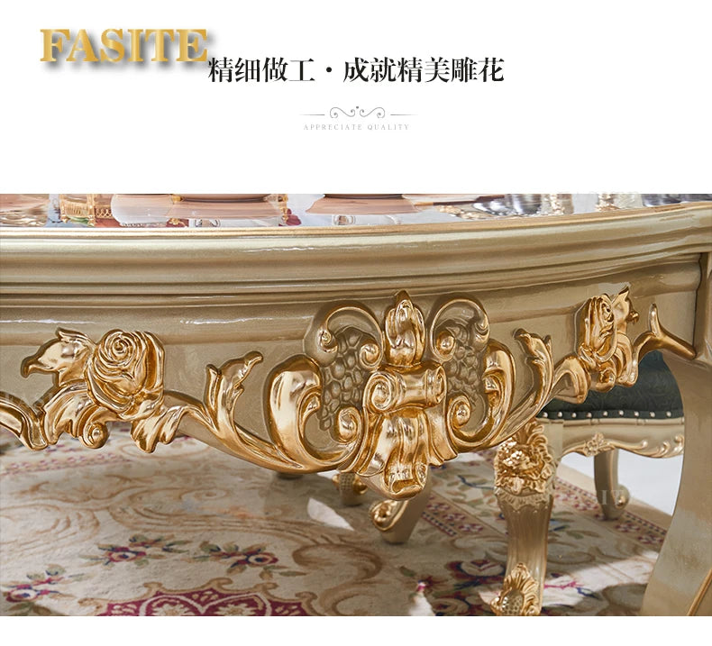 Nordic European solid wood dining table and chair combination household luxury American champagne gold dining table rectangular