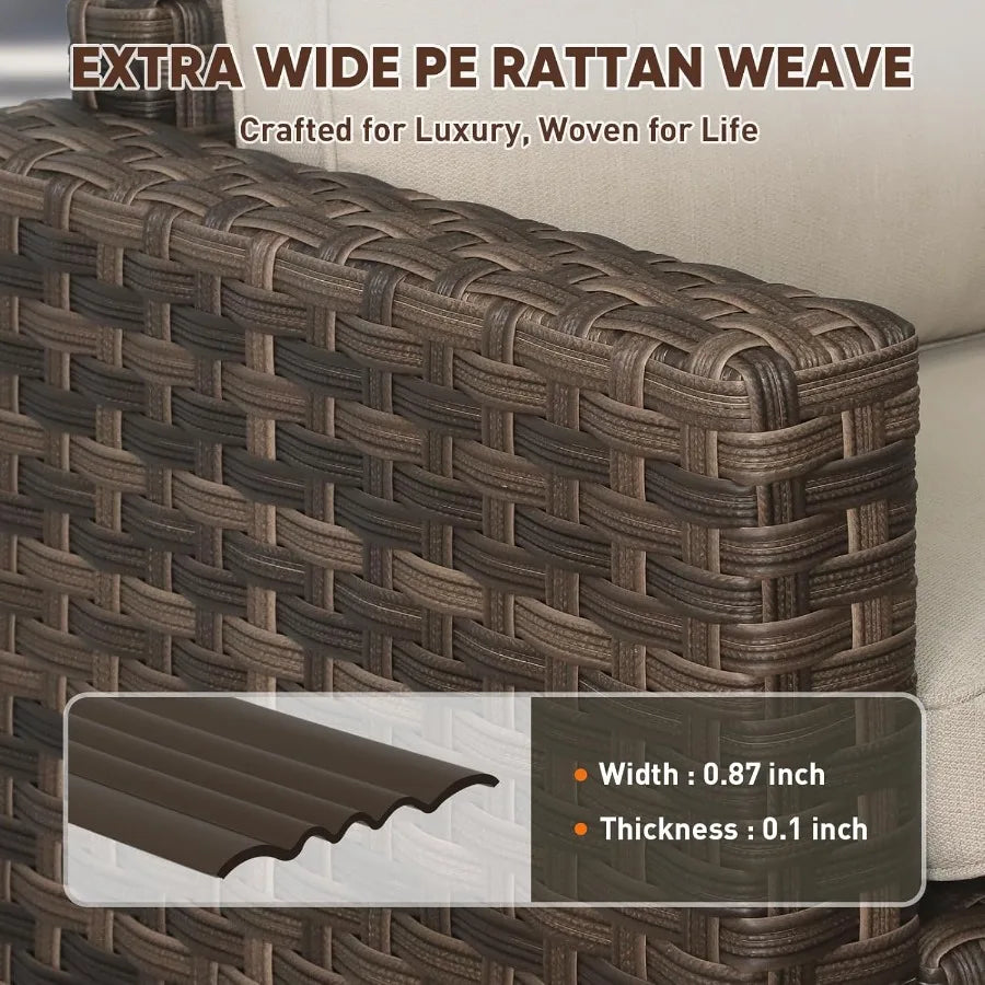 Coastal Haven Wicker Outdoor Chair Rattan Patio Arm Chair Set of 1 for Small Balcony Furniture Backyard Porch Garden Brown Beig