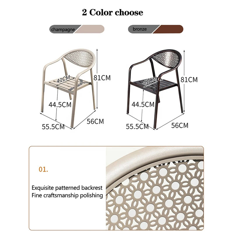 All Aluminum Bistro Chairs Set of 2 Metal Outdoor Chair with Armrests Weatherproof Patio Chair for Garden Backyard Balcony