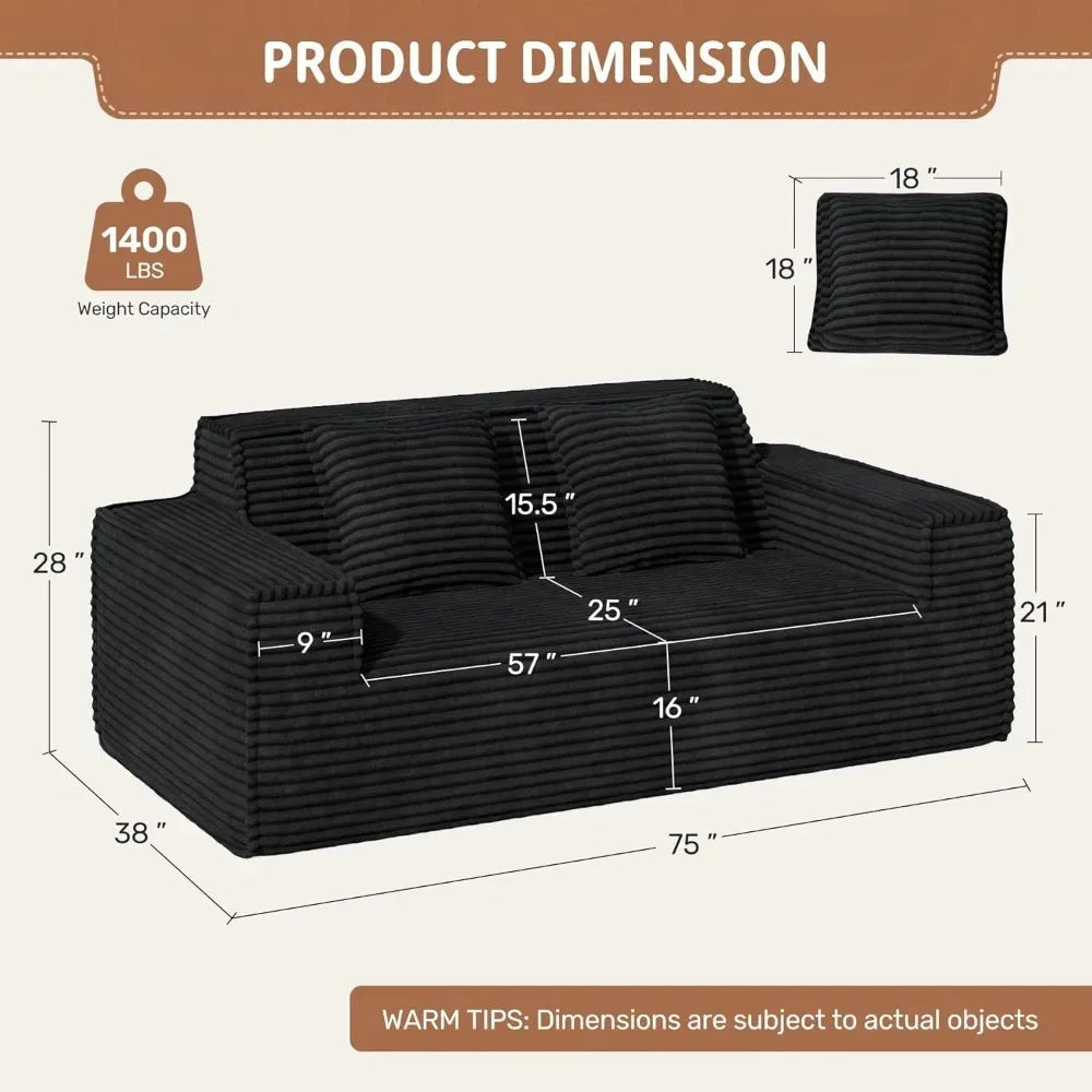 75'' Cloud Loveseat Sofa, No Assembly Required Comfy Deep Seat Couches 1 pcs for Living Room, Bedroom - Ready to Use  Customized