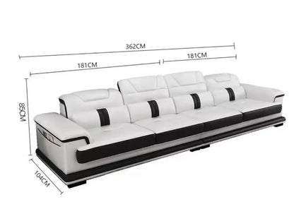 Portable Nordic L-Shape Sectional Sofa Set with Bluetooth Headrest – Genuine Cow Leather Corner Sofa Speaker