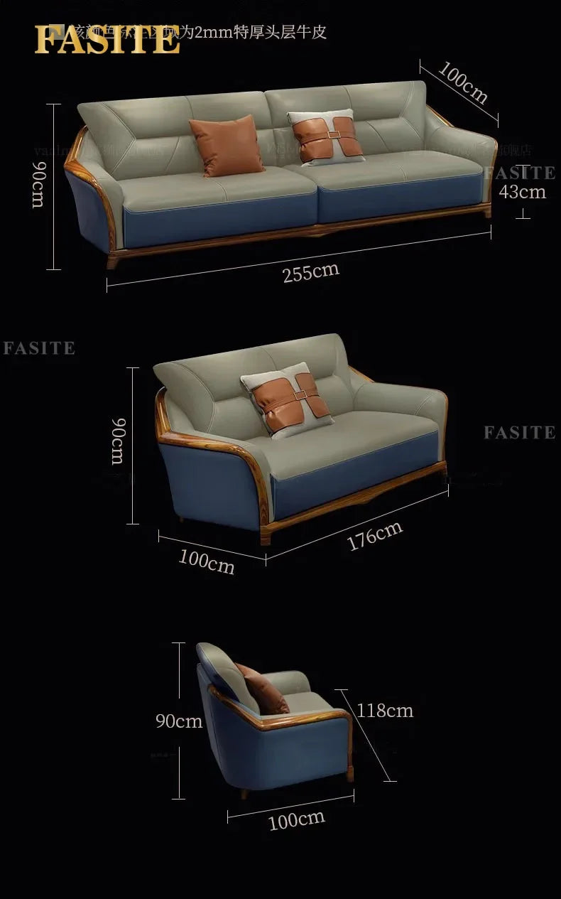 New Chinese ebony leather sofa combination all solid wood size apartment luxury living room light luxury villa furniture