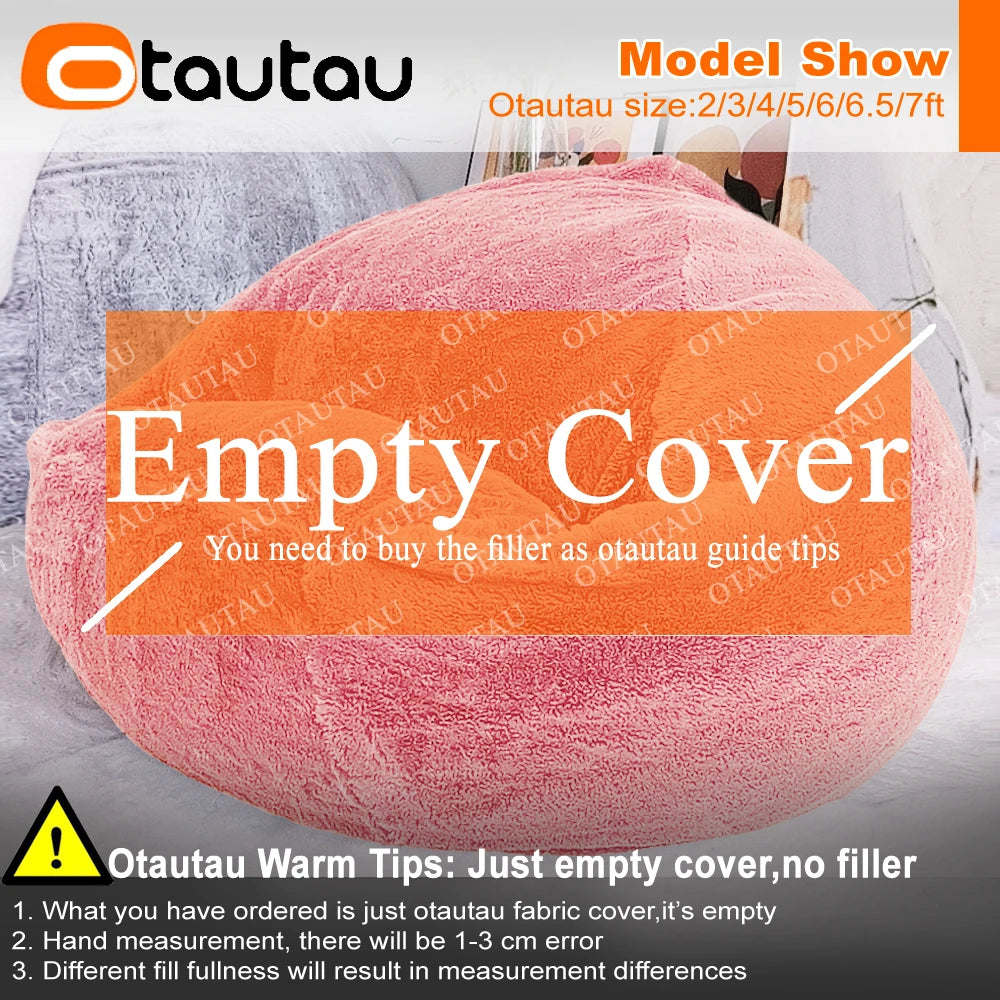 OTAUTAU Fluffy Faux Bunnyf Fur Bean Bag Cover Corner Pouf Cover DD003【No Filler Inside! You Need To Buy Filler By Yourself !】