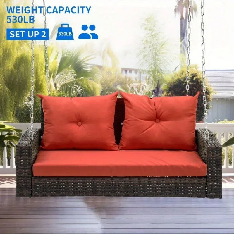 Hanging porch swing chair wicker rattan  lounge back cushion bench, porch replacement backrest tie for garden patio furniture