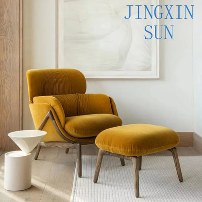 More Design Cheap Wholesale Modern Simple Velvet Comfortable Fabric Casual Reclining Wooden Lounge Living Room Chair