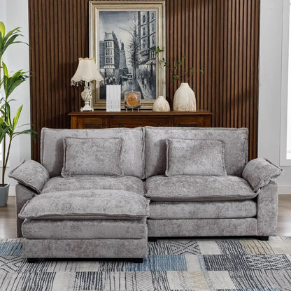 Convertible Sectional Sofa,  Chenille Fabric Double-Upholstered Comfy Sleeper Sofa