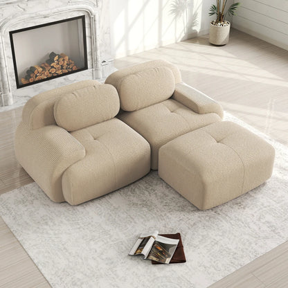 82'' Corner Sofa in Soft Cord Fabric, Modular Combined with Curved Armrests, Without Mounting, Highly Elastic Foam Upholstery