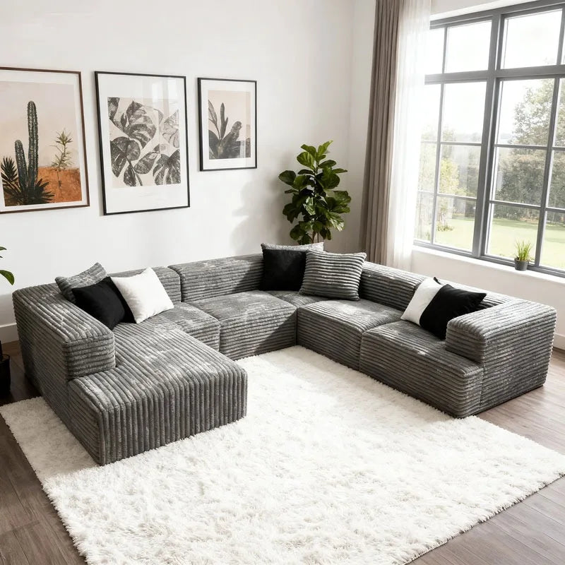 Compression sofa tofu block corduroy simple light luxury compression L-shaped corner sofa