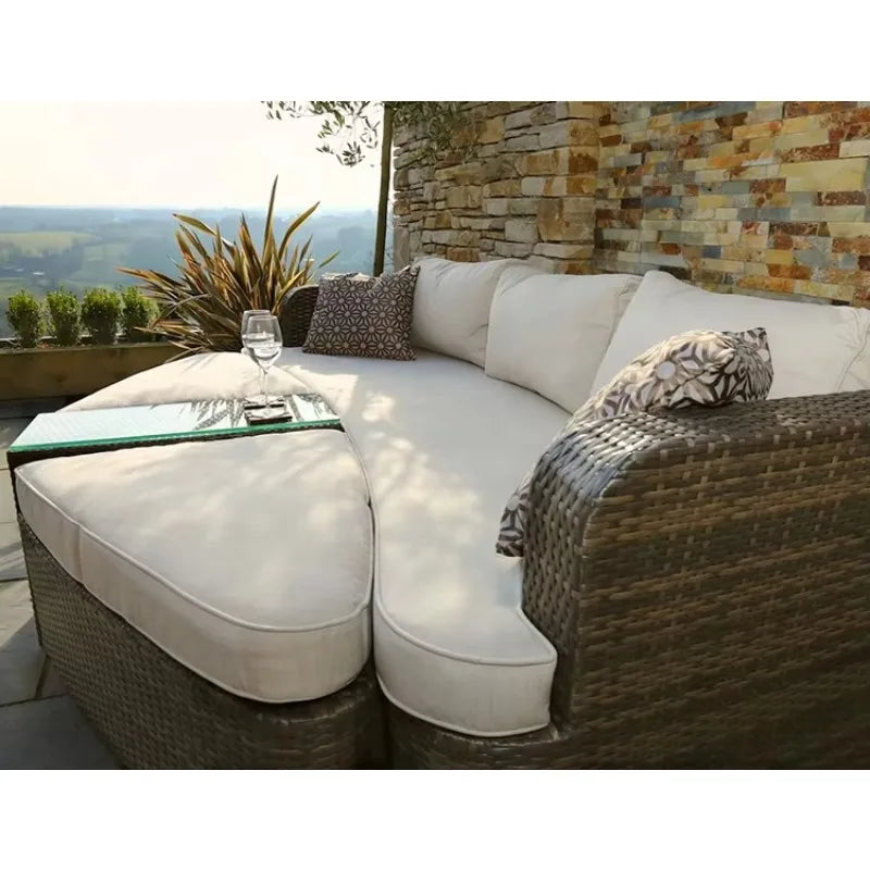 Modern outdoor patio and garden furniture set waterproof rattan lounge sofa bed and hotel park chair