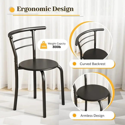 3-Piece Wooden Dining Table Set, Kitchen Breakfast Nook Sets with 2 Chairs & Round Tabletop, Space Saving Furniture Metal Frame