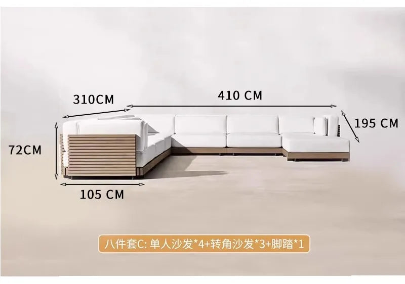 Outdoor Sofa Solid Wood Teak Rain proof and Sunscreen Courtyard Villa Outdoor Balcony Garden Soft Decoration Furniture