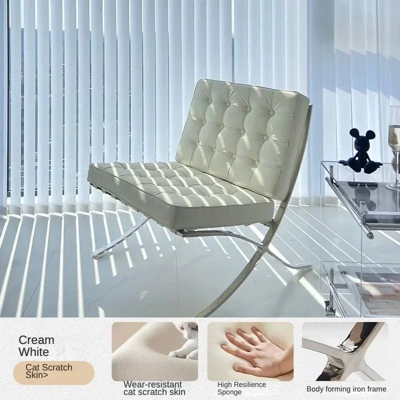 Barcelona Chair Nordic Leather Single Sofa Chair Designer Simple Reception Office Living Room Balcony Sofa Leisure Chair