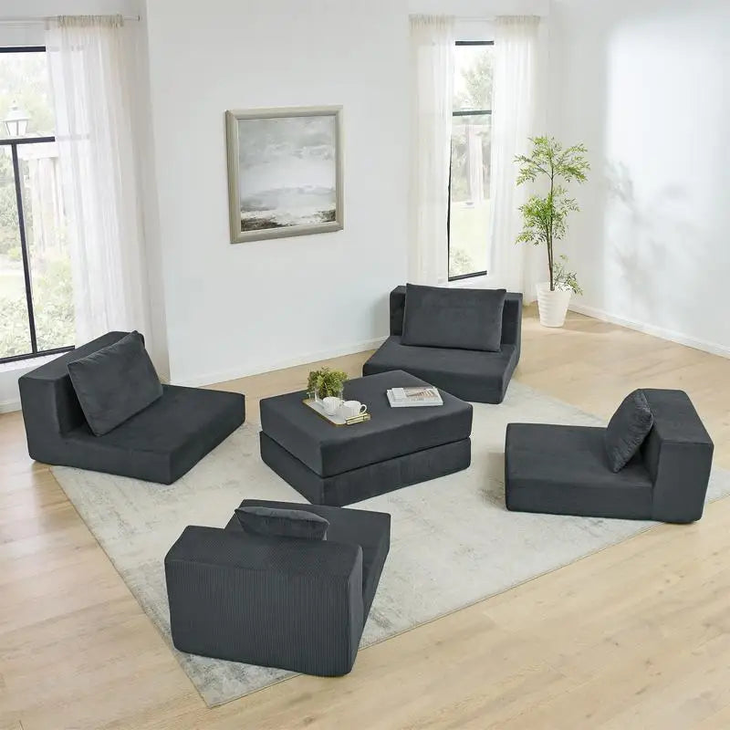Modern Modular Cloud Sectional Sofa, L-Shaped Sleeper Couch with Removable Ottoman and Pillows for Living Room, Apartment,