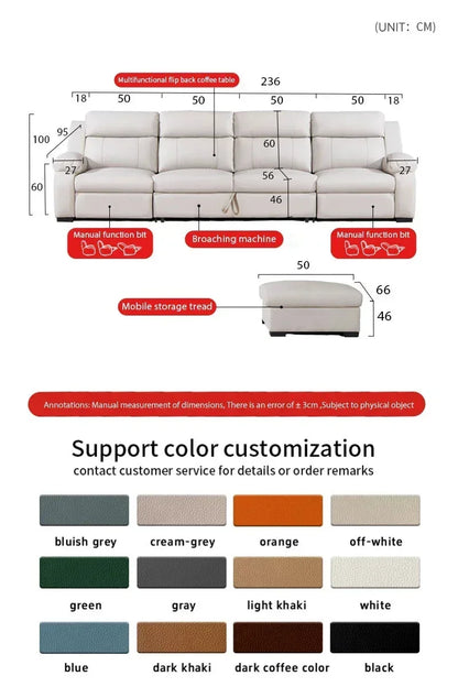 L-shaped Living Room Sofa Leather Electric Recliner Sofa Multi-functional Sofa Bed Folding Small Furniture with Storage Space