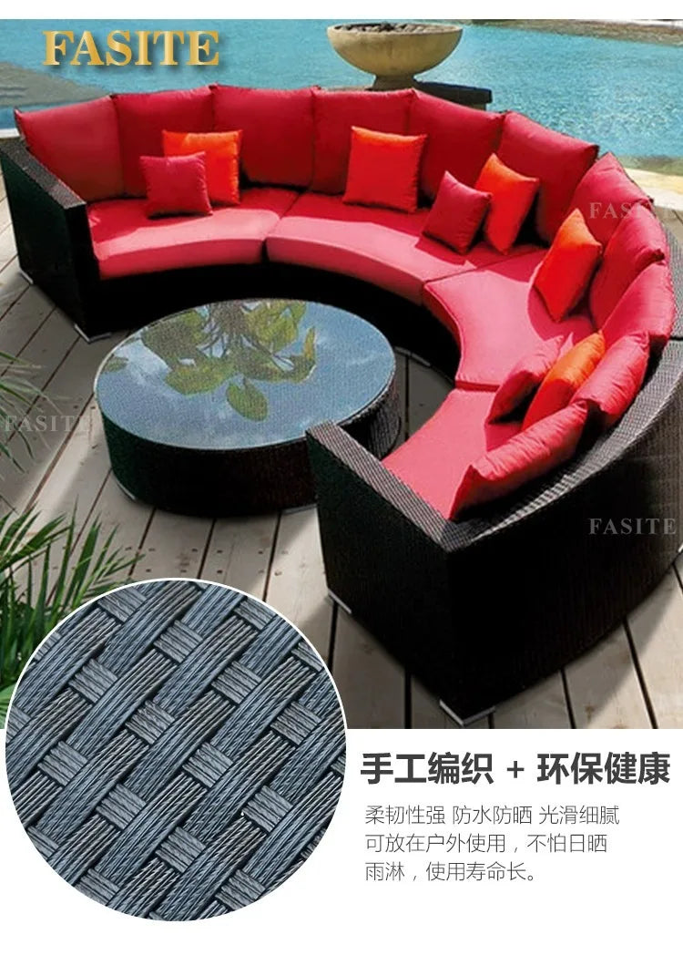 Outdoor round rattan sofa combination garden courtyard semi-circular rattan chair outdoor hotel curved living room