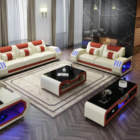 Futuristic LED Italian Genuine Leather Sofa Set – Modern Sectional Couch with Illuminated Arm Storage and High-Density Cushions