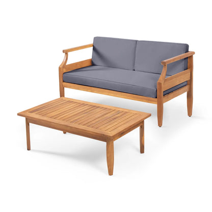 Outdoor Acacia Wood Lounge Armchair with Water Resistant Cushion, Modern Club Chair for Garden Patio Backyard Poolside