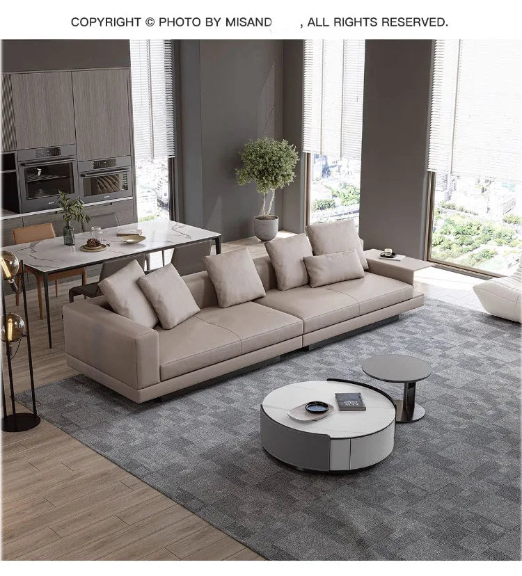 Sofa Minimalist Leather Sofa Living Room Modern Small Apartment Connery Straight Row Leather
