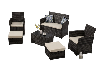 6 Pieces Outdoor Patio Furniture Set, Wicker Sectional Sofa Patio Conversation Set Couch with Ottomans Rattan Chair and Table fo