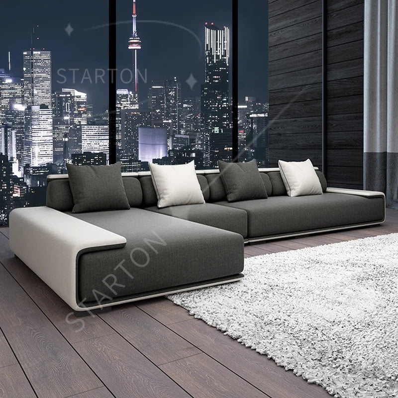 Grey Fabric Sofa Leisure Couch l Shape Sofa
