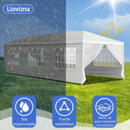 10x30' Wedding Party Canopy Tent Outdoor Gazebo With 8 Removable Sidewalls- Elegant White Gazebo Pavilion For Weddings, Catering Events, Bbqs, Parties - Spacious Shelter With Zippered Doors, Ideal For Backyard, Garden, Weddin