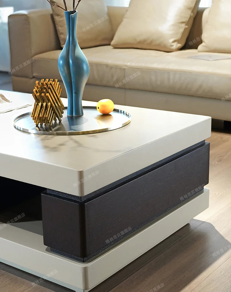 TQQ minimalist light luxury villa coffee table smoked wood color baking paint rotating storage modern simplicity