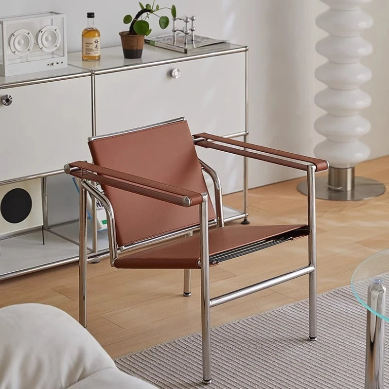 Nordic Modern Medieval Style Stainless Steel Tube Leisure Lounge Chair Designer Furniture Hotel Home Matching Coffee Shop Chair