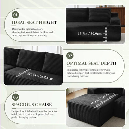 96" Sectional Couches for Living Room Cloud Couch Sofa with L-Shape Upholstered Boneless Couchs Modern Modular Sectional Couch