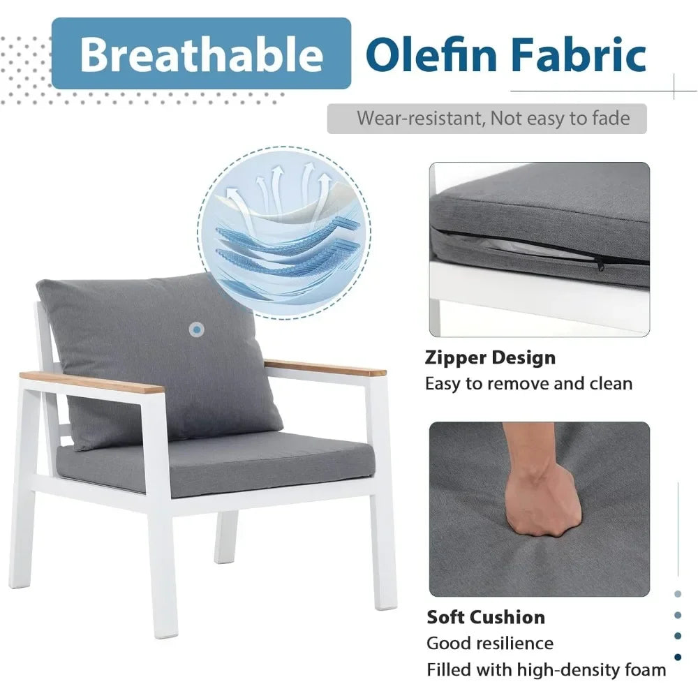 Patio Furniture Set 5 Pieces with Teak Coffee Table & Cushion, Outdoor Patio Furniture Sectional Patio Sofa