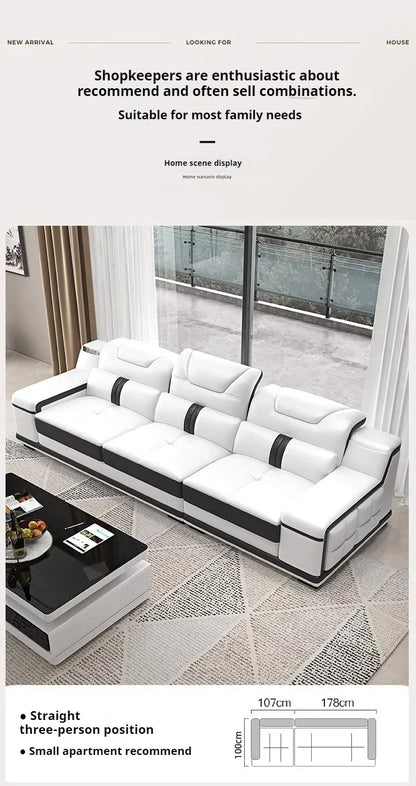 Luxury Italian Genuine Leather Sectional Sofa Set With Bluetooth Speaker And USB Ports Cow Leather Divano Living Room Furniture