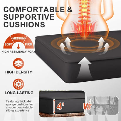 7-piece outdoor patio furniture set with plush cushions - wicker conversation sectional sofa