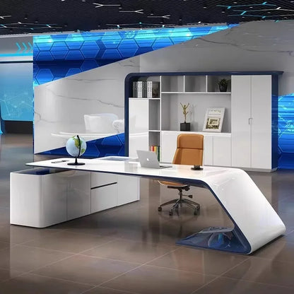 L Shaped Wooden Designer Office Desks Modern Luxury Drawers Large Computer Desks Asthetic Study Escritorio Office Furniture