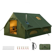 129 Square Feet Green Inflatable Camping Tent with Hand Pump,Waterproof Windproof Outdoor Blow up Tent with Chimney Stack
