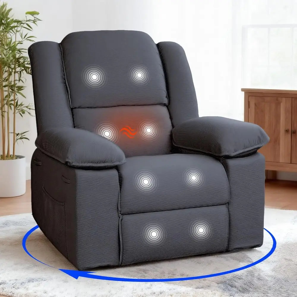 Adult Swivel Rocker Recliner with Massage & Heat, Manual Rocking Chair featuring USB Port and Side Pocket, Ideal for Small Space