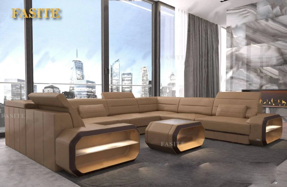 For 2022 High Quality Modern Luxury smart Leather Sectional Sofa Chairs Set Couch Living Room furniture Sofas With Led