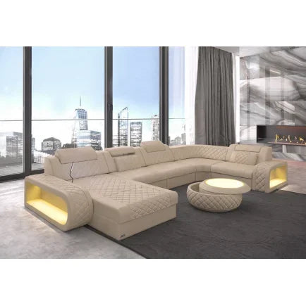 New Arrival New Arrival Italian Style Modern Design Leather Furniture U Shape Sectional Sofa With LED Light For Living Room Sofa
